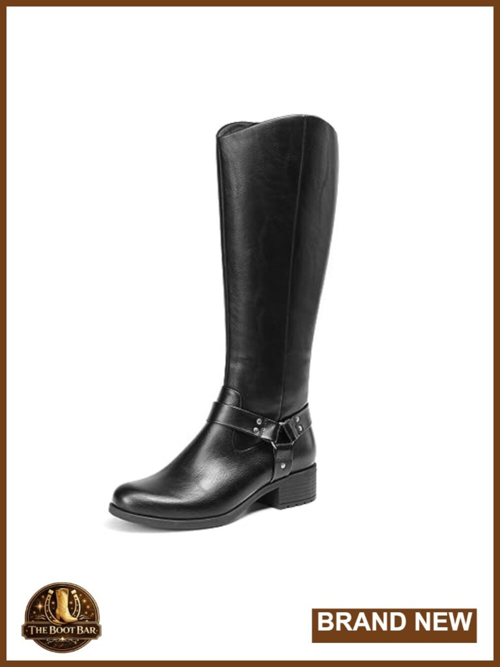 Faux Leather Knee High Boots O-Ring Motorcycle Chunky Heel Side Zip